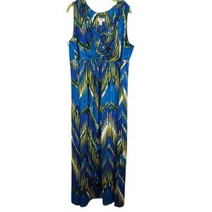 Cato Tie Dye Maxi Ruffle Dress 22 Blue Coastal Nautical Classic Preppy Resort